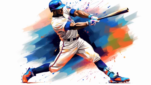 Powerful Baseball Swing in Modern Art Style AI Image
