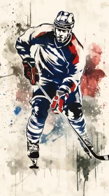 Dynamic Hockey Player Artwork with Surreal Backdrop in Americana Style AI Image