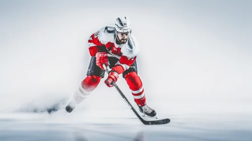 Dynamic Hockey Player in Action on Textured Ice AI Image
