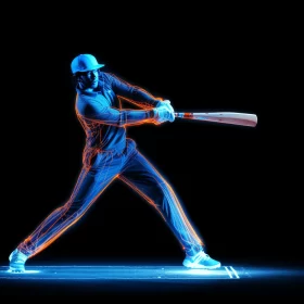 Vibrant Neon Orange & Navy Cricket Player Illustration AI Image