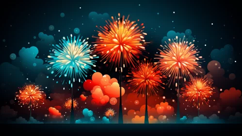 Colorful Fireworks Illustration - A Romantic Night Sky AI Image