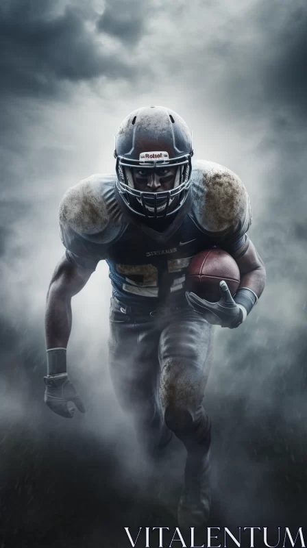 Intense American Football Game Under Foggy Sky AI Image