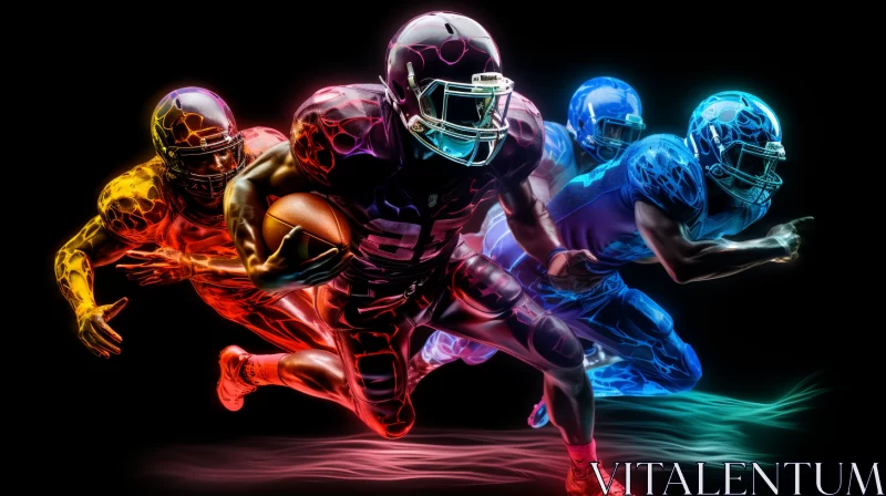 Neon Color Football Sprint - Metallic Uniforms in Unseen Light AI Image