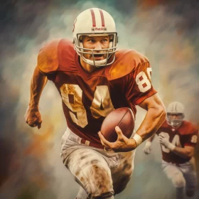 American Football Player in Action: Digital Oil-Painting AI Image