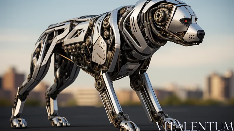 3D Rendered Futuristic Robotic Dog in Neo-Mosaic Precisionism Style AI Image