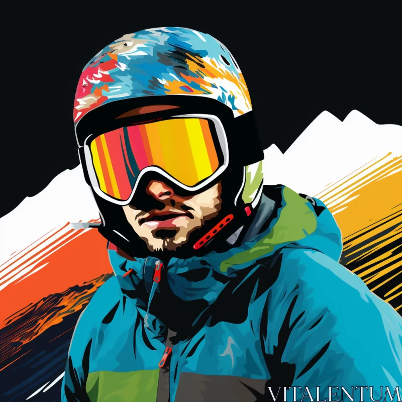 AI ART Determined Skier in Plaid Jacket against Majestic Mountain Backdrop