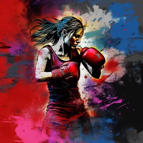 Manga-Style Female Boxer Illustration in Vibrant Colors AI Image