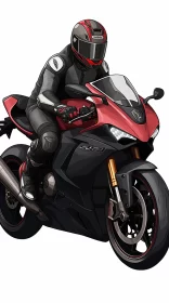 32K UHD Anime-Style Caricature of Man on Motorcycle in Vibrant Red and Gray Tones AI Image