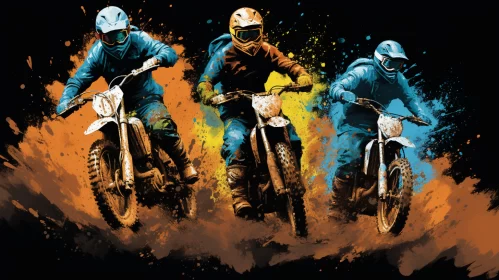 32k UHD Pop Art Image of Intense Motocross Race with Vivid Outrun Earthcore Aesthetics AI Image
