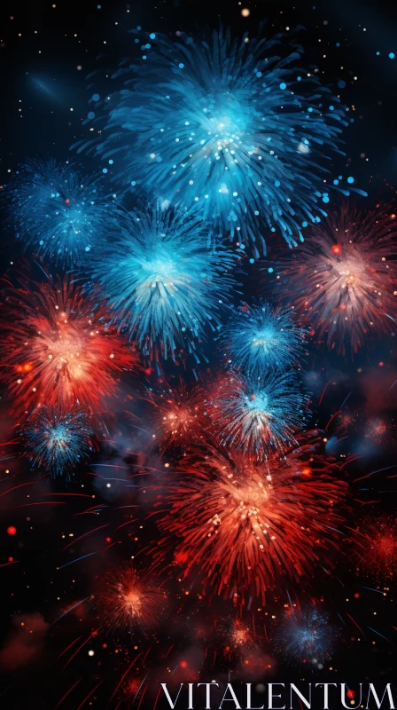 Festive Fireworks in a Night Sky: A Digital Painting AI Image