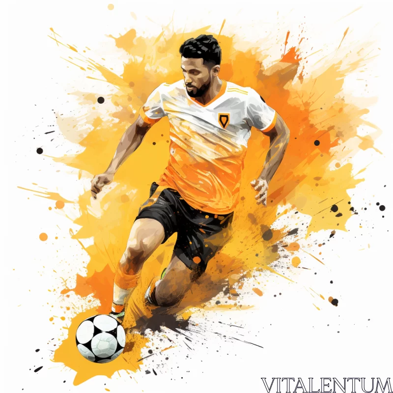 Vibrant Depiction of Soccer Player in Action, Abstract Artwork with Strong Color Palette AI Image