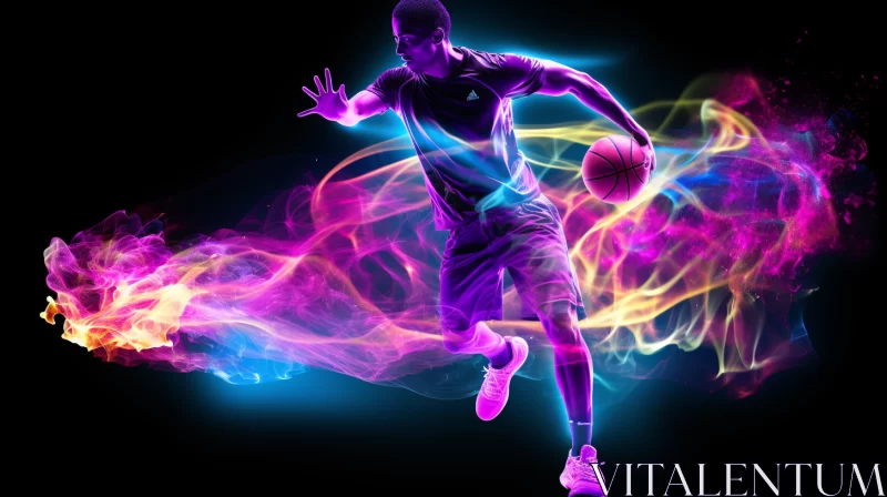3D Basketball & Tennis Players in Bioluminescent Energy Flow AI Image