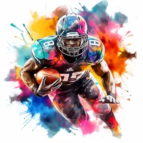 Bold Watercolor Painting of NFL Player in Action
