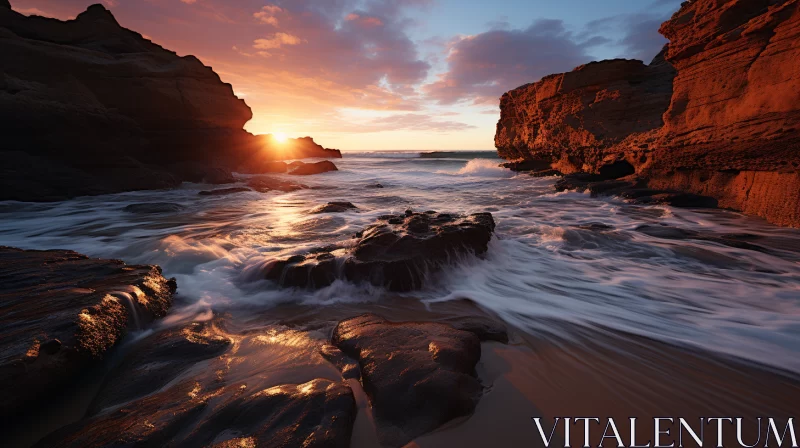 Breathtaking Australian Seascape at Sunset with Imposing Rock Formations AI Image