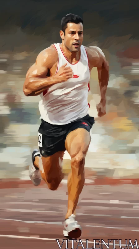 Intense Athlete Portrait in Mid-Stride with Coarse Brushwork AI Image