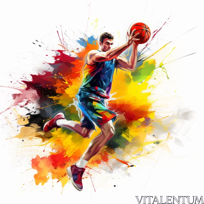 Intense Basketball Action Against Abstract Background AI Image