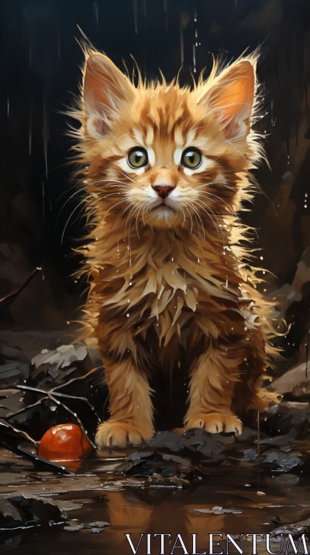 Surreal 2D Game Art of Orange Kitten by Puddle AI Image