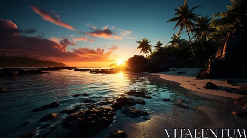 Tropical Island Sunset View with Realistic Seascape AI Image
