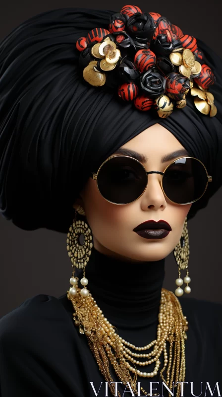 African Woman in Turban: A Fusion of Cultural Art Forms AI Image