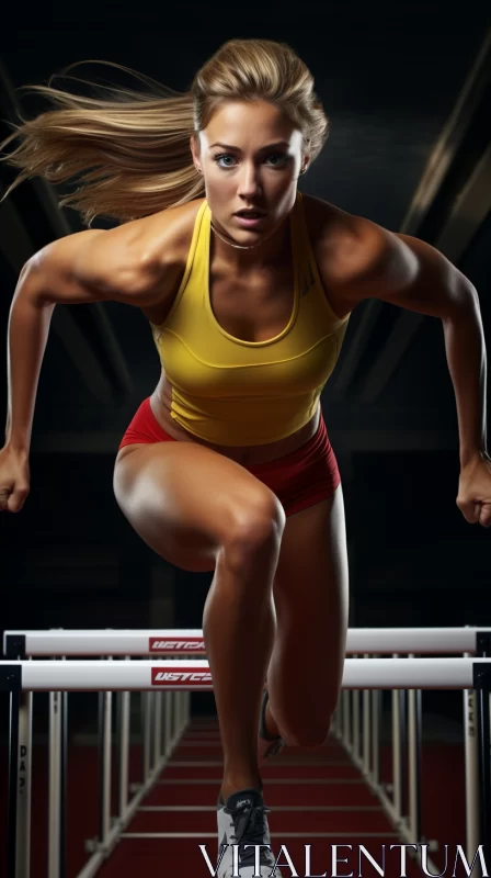 Athletic Woman Hurdling in Stark Contrast - Embodying Determination and Competitive Spirit AI Image