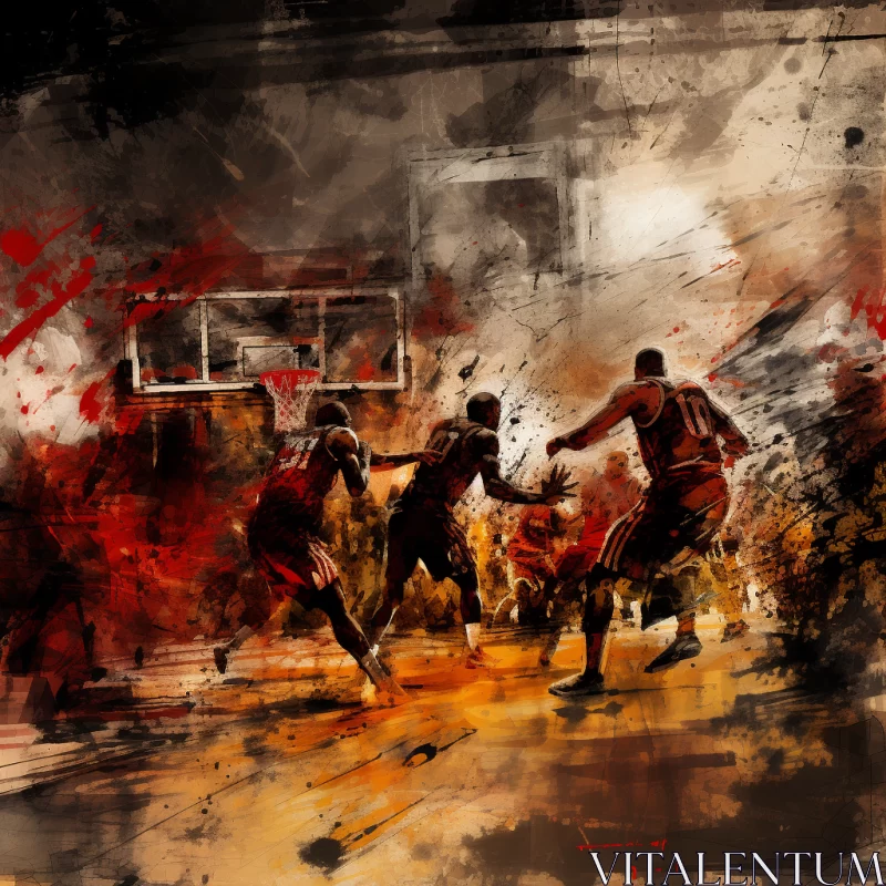 Dynamic Basketball Match Painting in Grungy Speedpaint Style AI Image