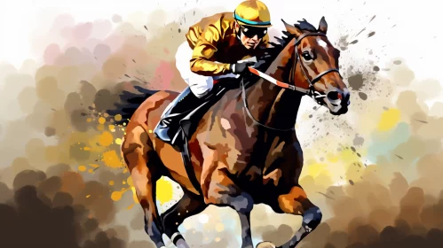 Dynamic Digital Painting of Horse Race in Action with Vivid Colors AI Image