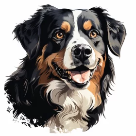 Fusion Portrait of Bernese Mountain Dog in Chinese and European Ink Techniques