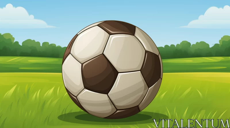 AI ART Gigantic Soccer Ball on Verdant Field Illustration: A Whimsical Depiction of the Beloved Sport