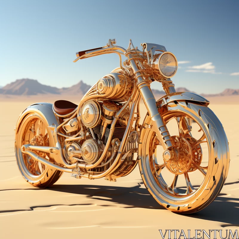 AI ART Gold Motorbike in Desert: Retro-Futuristic Aesthetic Meets Raw Ambience