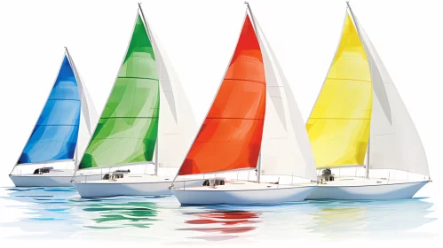 Vibrant Image of Colorful Sailboats Cruising on Detailed Water AI Image
