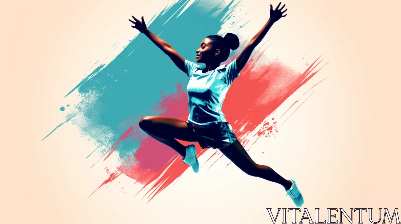 Dynamic Image of Powerful Female Athlete in Vibrant African Art Inspired Background AI Image