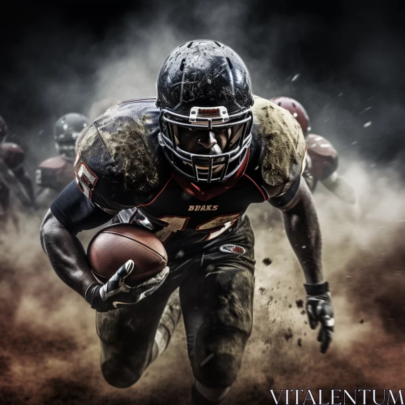Intense Football Action on Dusty Field in Bold Black & Maroon Tones AI Image