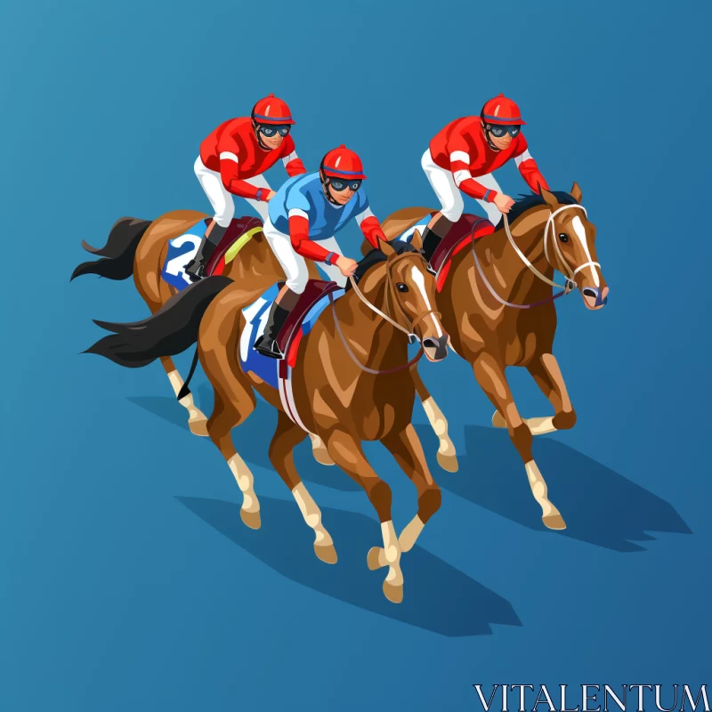 Intense Horse Race in Vibrant Red and Bronze - Hyperrealistic Isometric Style AI Image