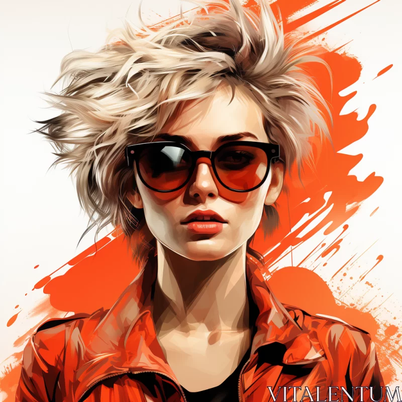 Monochrome Portrait of a Girl in Sunglasses - Digital Art AI Image