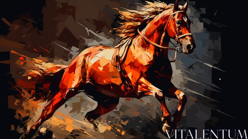 8K Abstract Horse Painting in Dark Orange, Beige, Red Shades AI Image