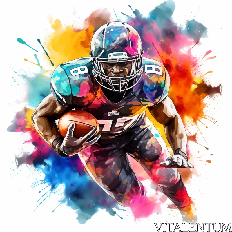 Bold Watercolor Painting of NFL Player in Action AI Image