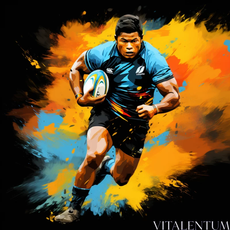 Expressionist Rugby Player Image with Tongan Art Influence AI Image