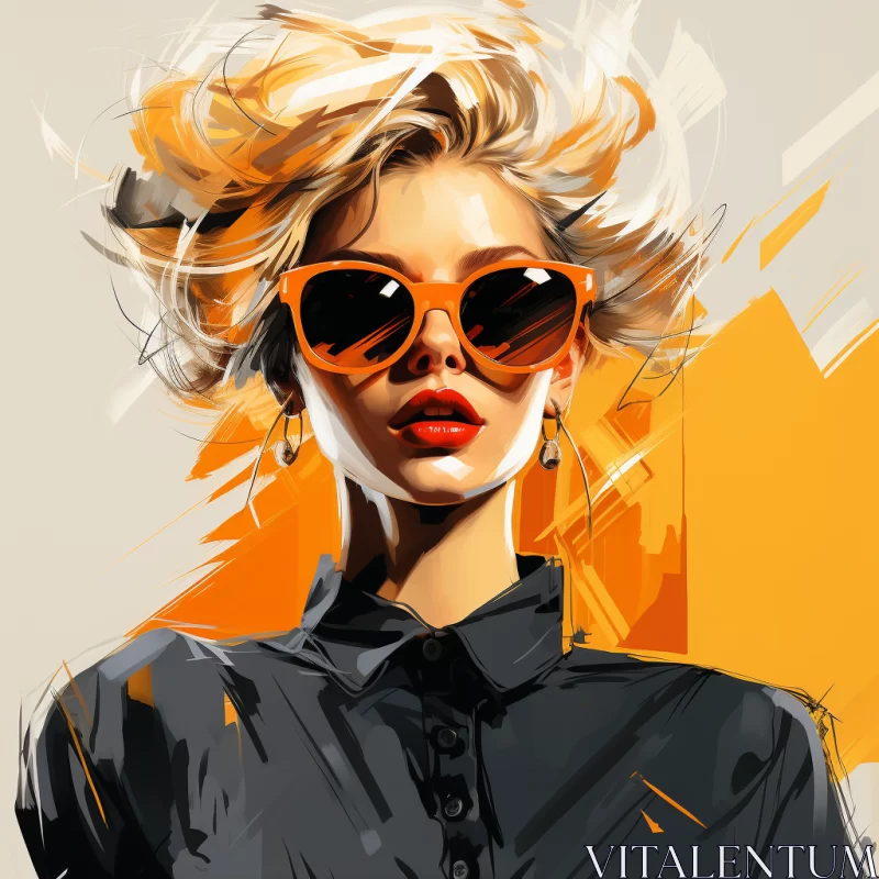 AI ART Stylish Woman in Sunglasses - Digital Art Illustration