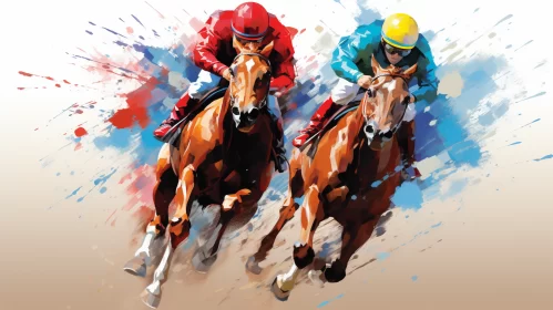 Vibrant Abstract Illustration of Intense Horse Race AI Image