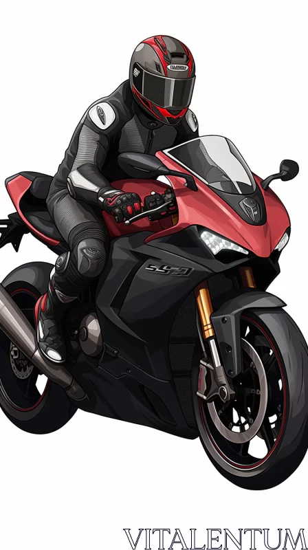 AI ART 32K UHD Anime-Style Caricature of Man on Motorcycle in Vibrant Red and Gray Tones