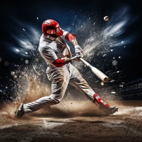 Action-Packed Baseball Game Image in Red Uniform AI Image