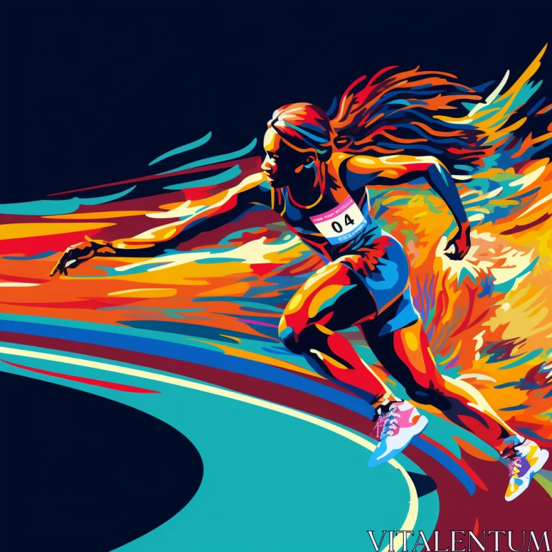 Female Runner Showcasing Strength in Fauvist Style Colors AI Image
