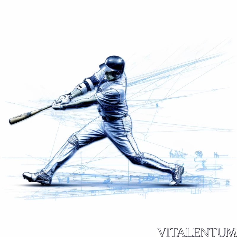 AI ART Precisionist Baseball Player Art Image in Navy and White
