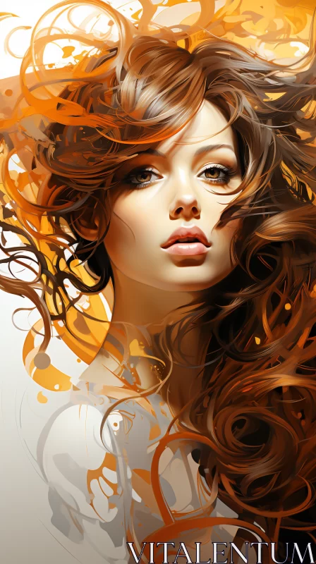Captivating Digital Illustration of Amber-Toned Woman AI Image