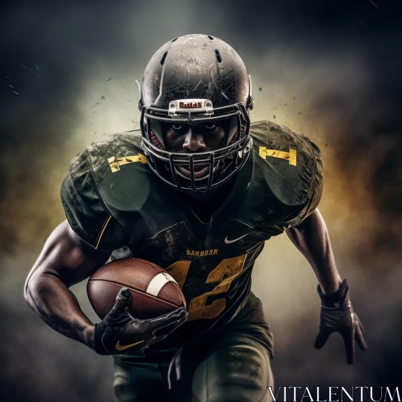 Football Player in Green and Yellow Uniform Advancing with Ball AI Image