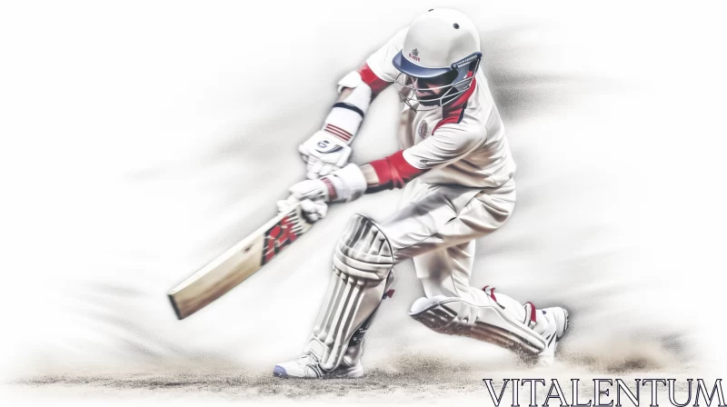 Vivid Cricket Player Portrait in Light Red Hues AI Image