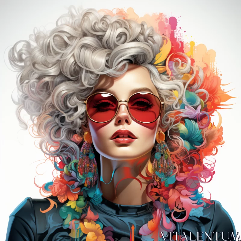 Colorful Woman Illustration in Flamboyant Style AI Image