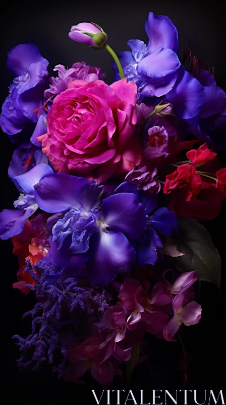 Magenta and Indigo Floral Arrangement - Decadent Beauty in Neon Palette AI Image