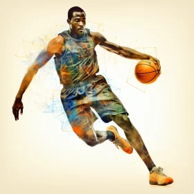 Surreal Solarized Basketball Player Art in Amber & Azure Tones AI Image