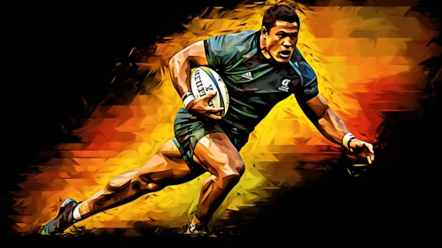 Vivid Digital Art of Rugby Player with Maori & Tonga Elements AI Image